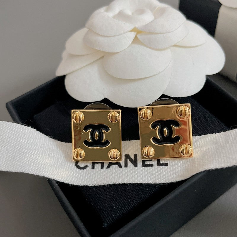 CC Black Gold Square Earrings