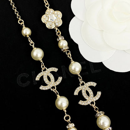18K CC Long Diamond & Pearl Necklace
