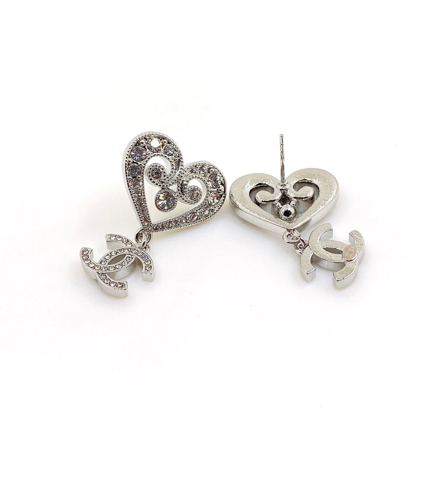 18K CC Heart Diamond Earrings