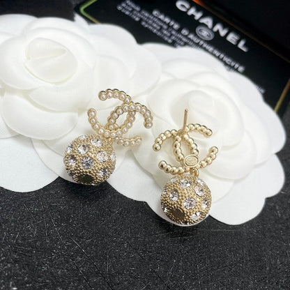 18K CC Gold Diamond Ball Earrings