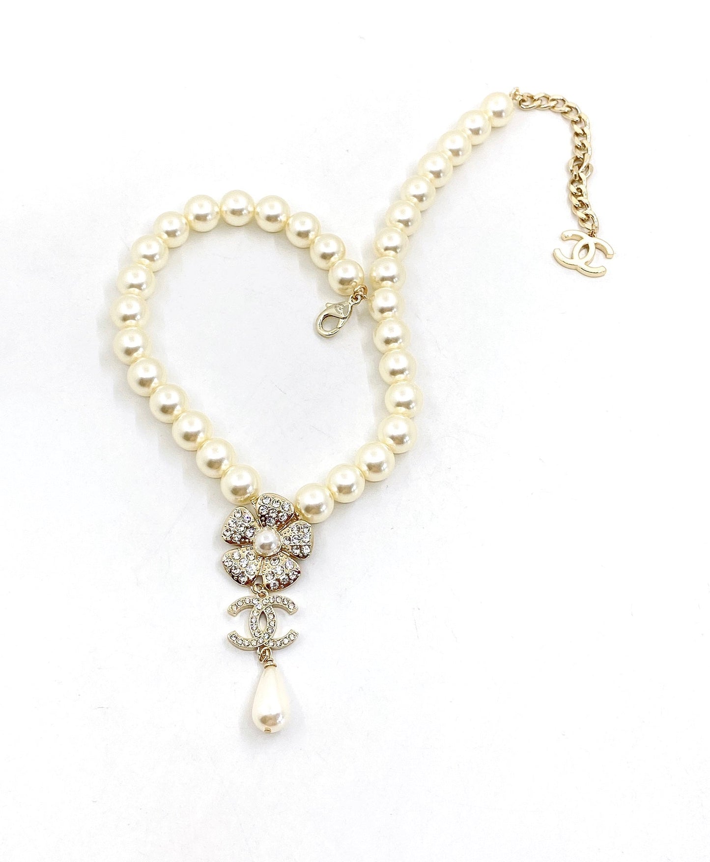 18K CC Pearls Chain Choker Necklace