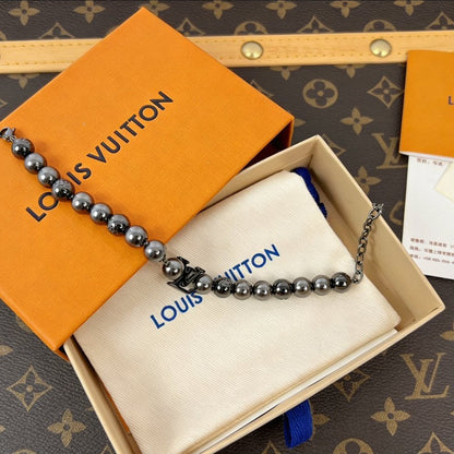 18K Louis Monogram Pearls Black Bracelet