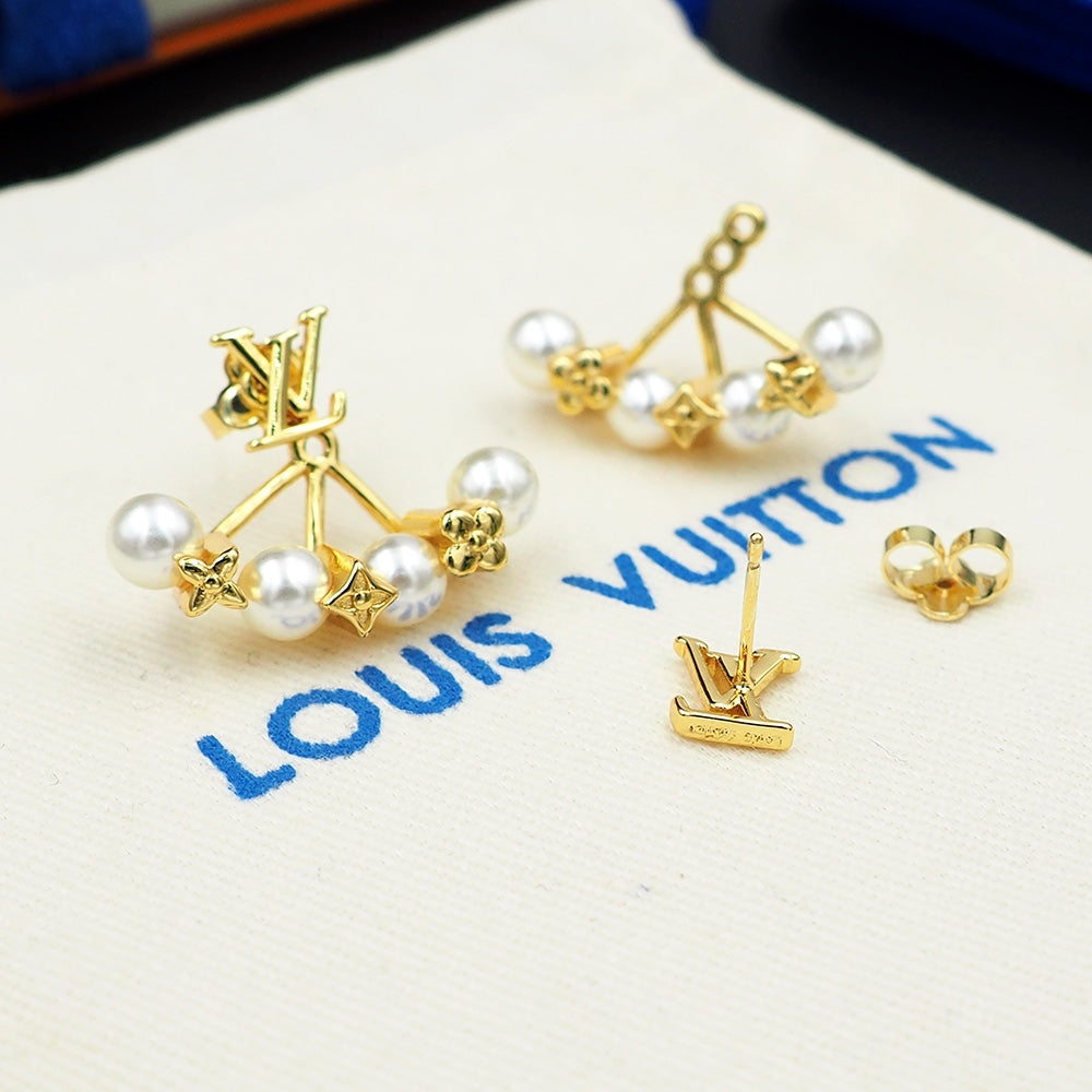 18k Louis Monogram Pearls Earrings