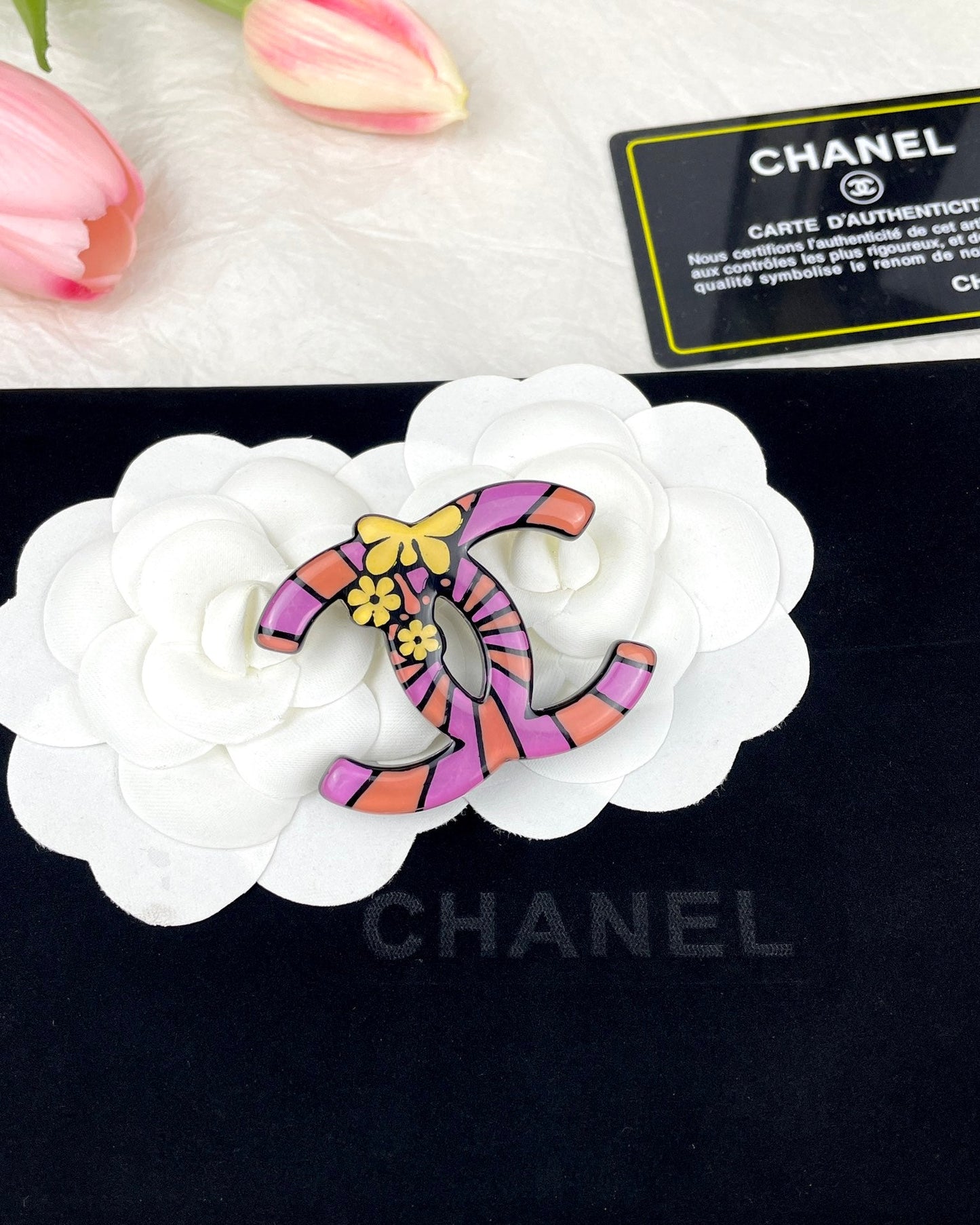 18K CC Pink Resin Brooch