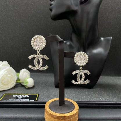 18K CC Diamond Drop Earrings