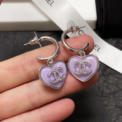 18K CC Purple Heart Earrings