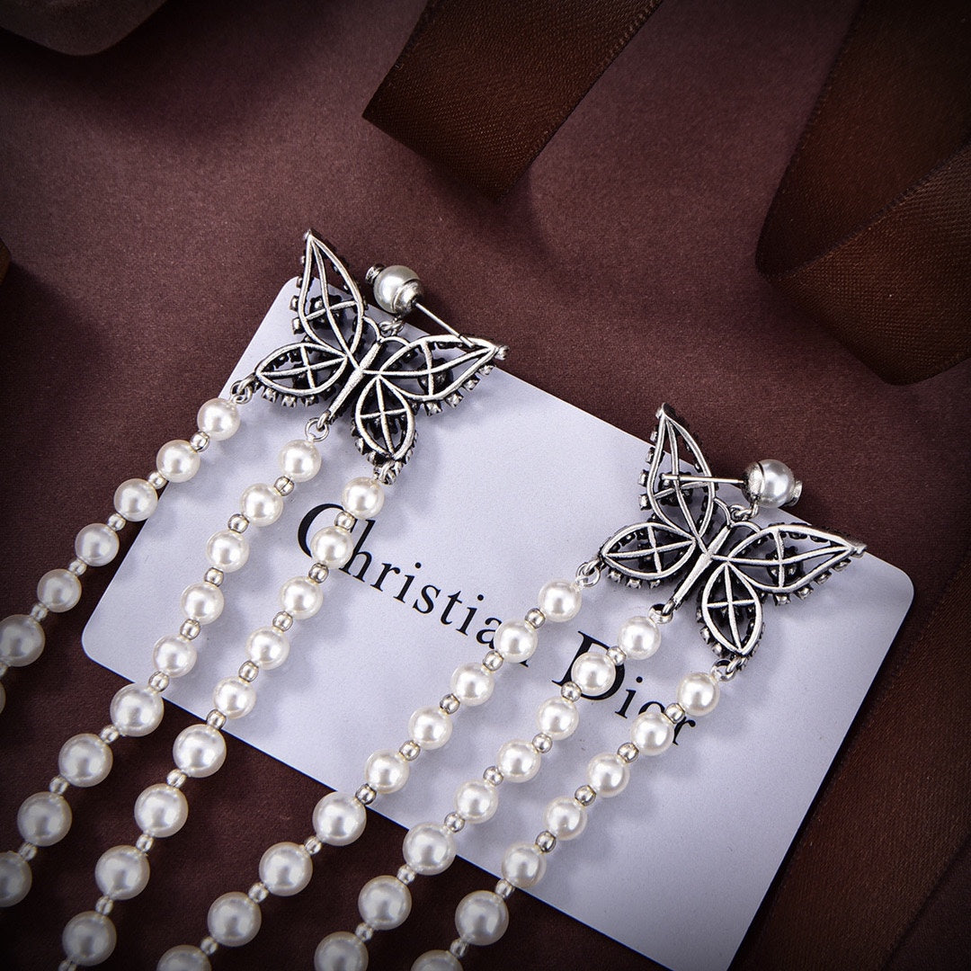 18K CD Pearls Tassel Long Earrings