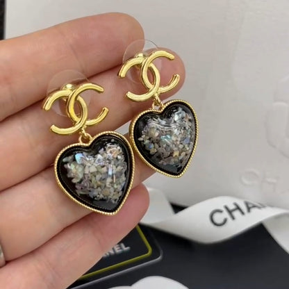 18K CC Multi-Color Crystals Heart Earrings