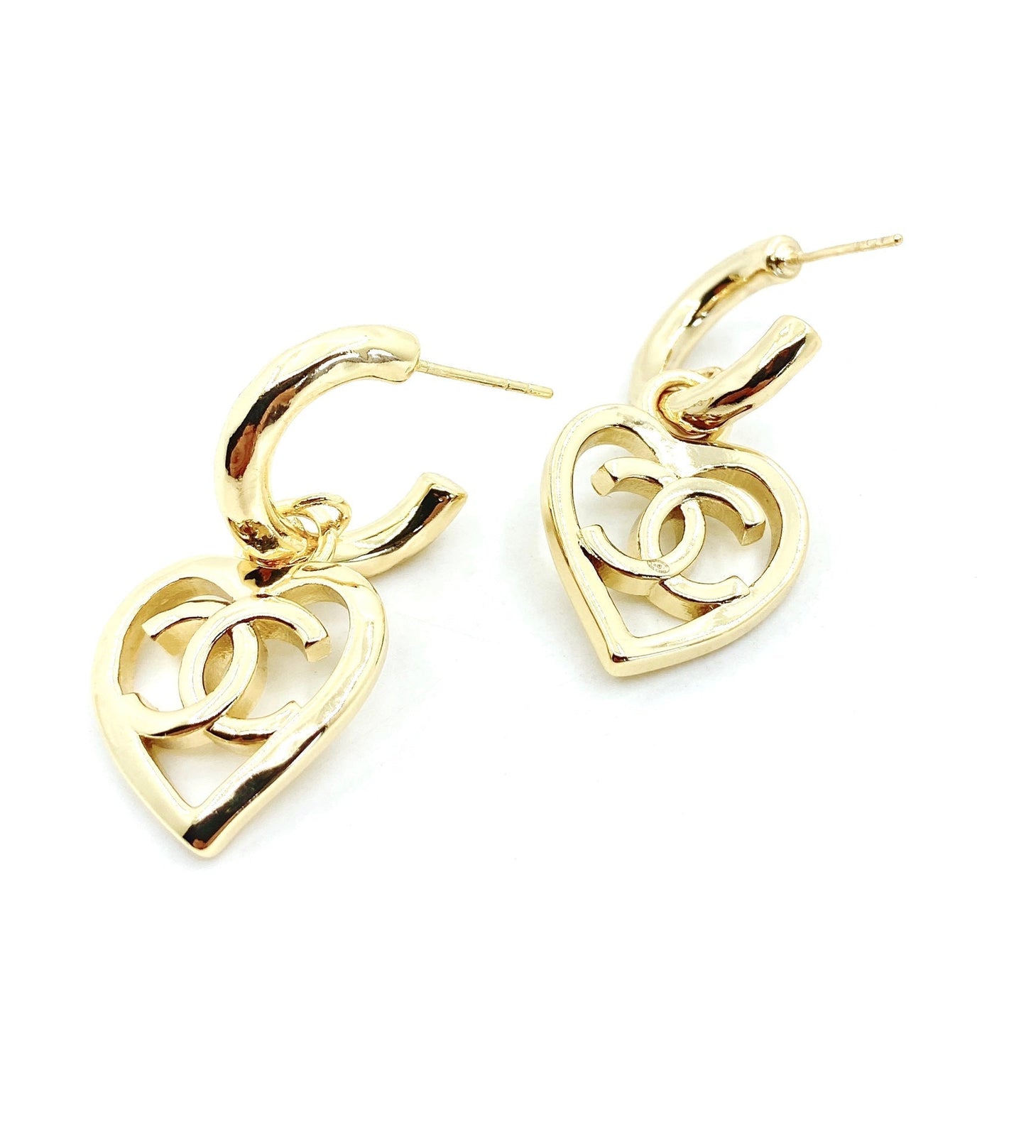 18K CC Heart Pendant Earrings