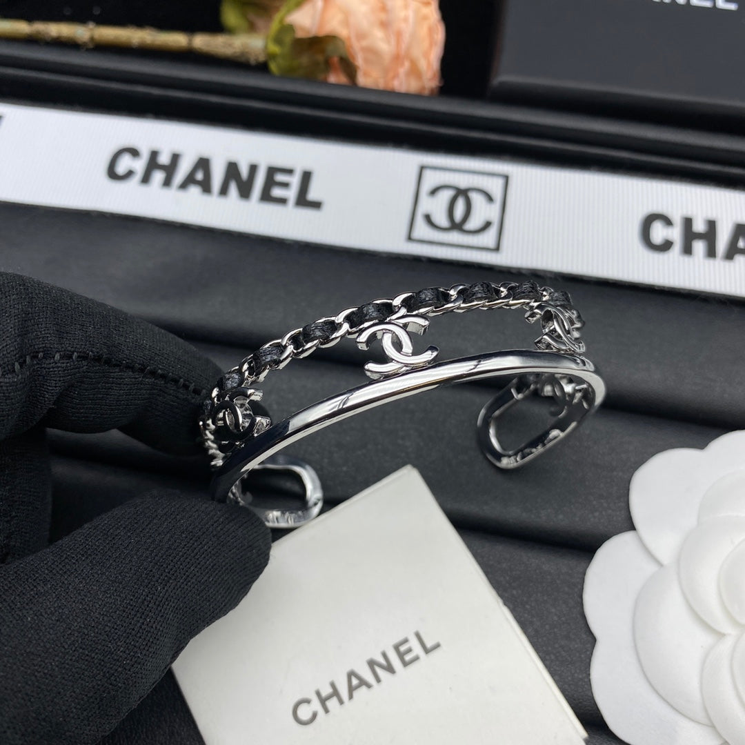 18K CHANEL Crystals Open Bracelet