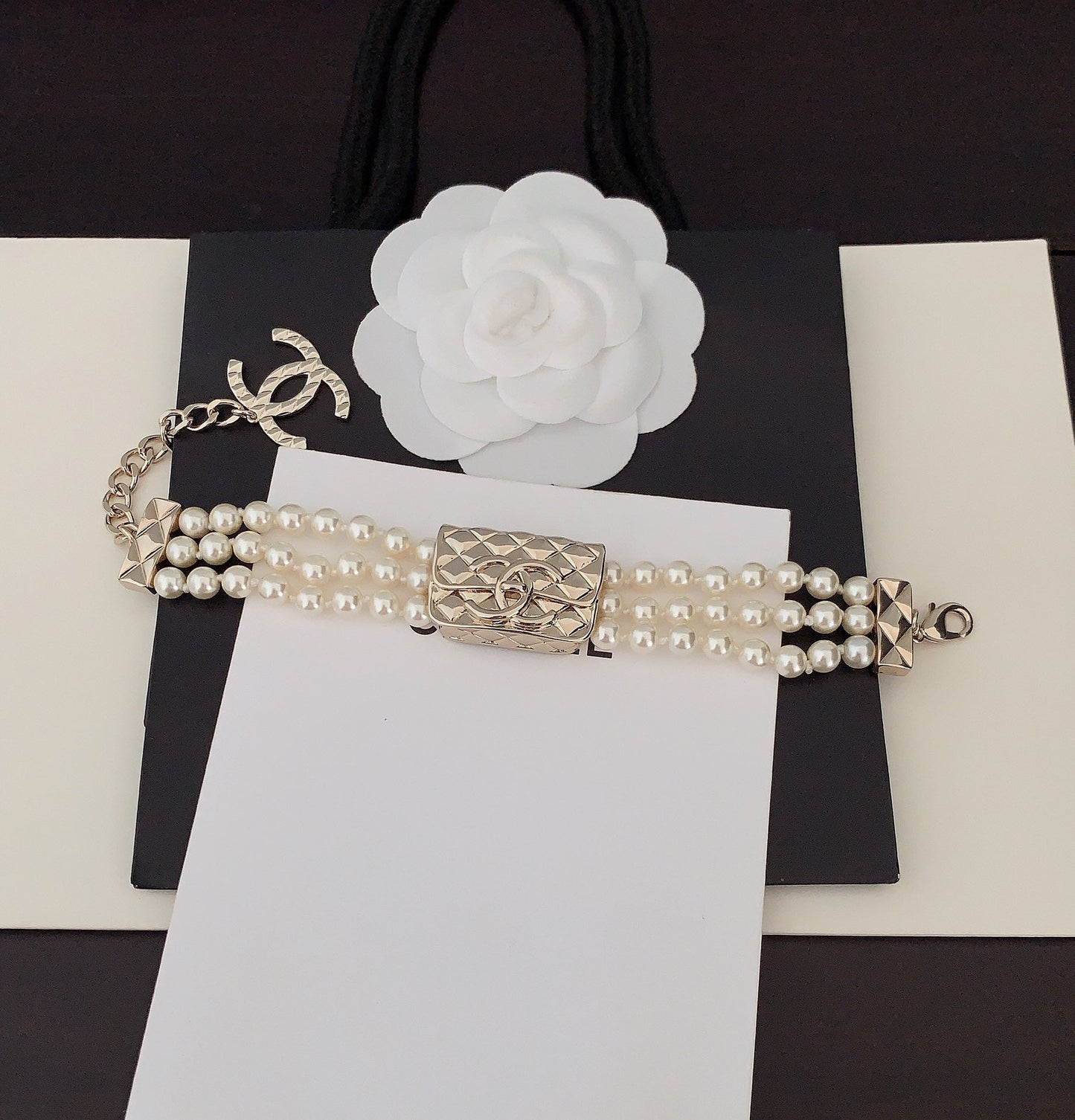 18K CC Bag Pearls Chain Bracelet