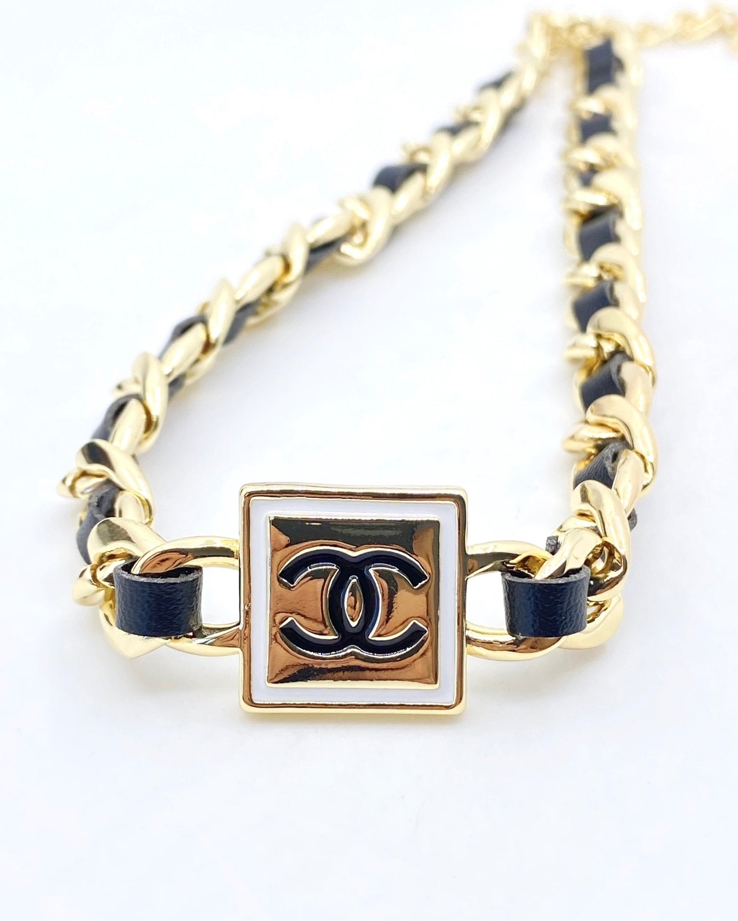 18K CC Leather Necklace