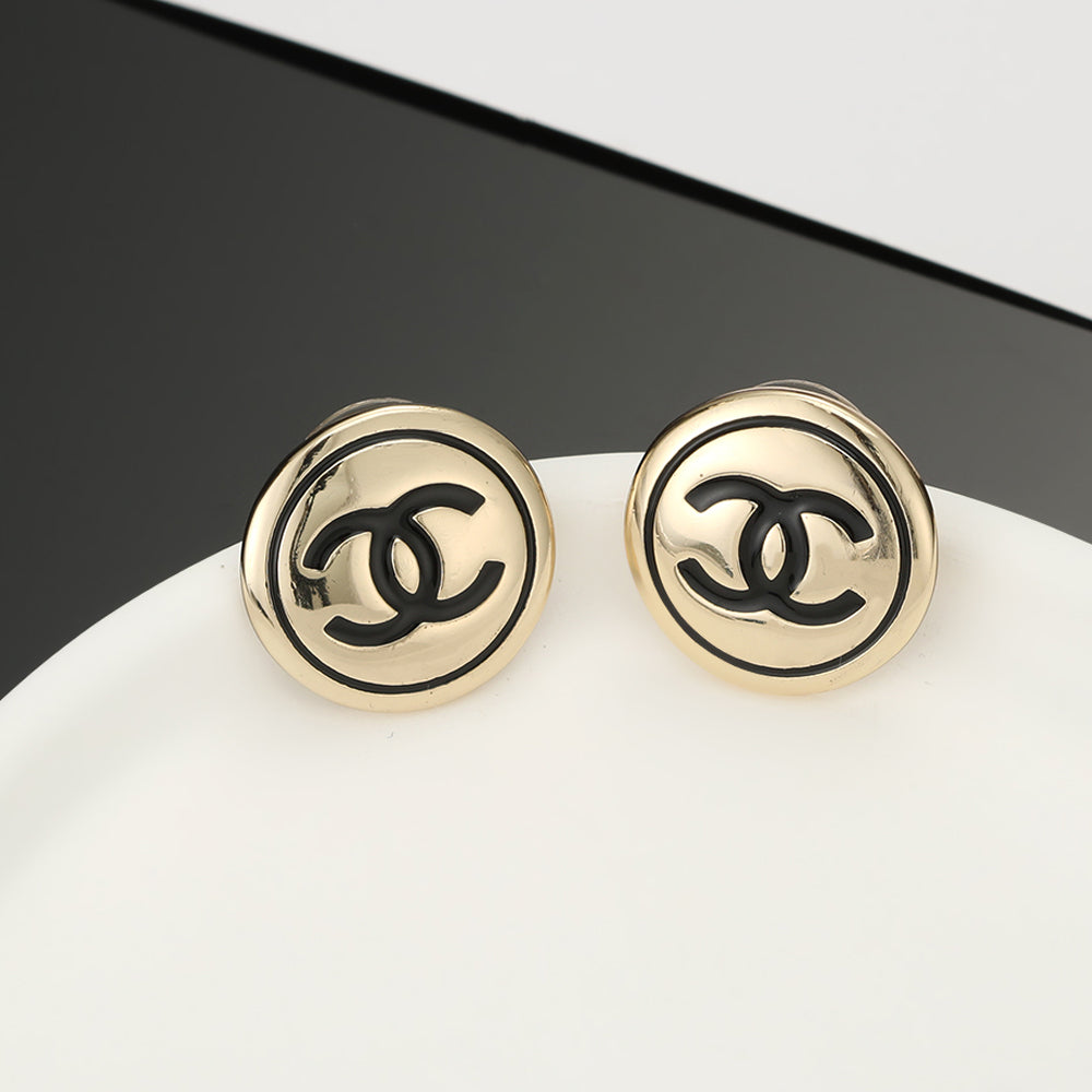 18K CHANEL CC Button Earrings