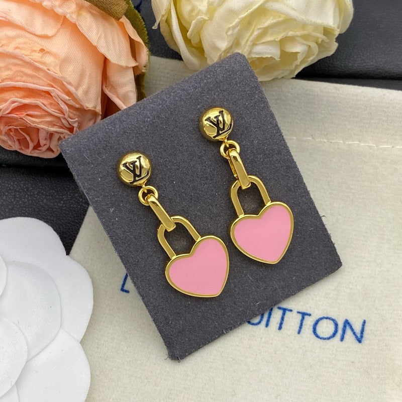Louis Pink Heart Gold Earrings