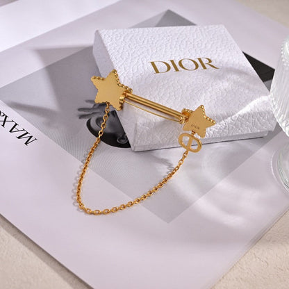 18K CD Black Star Gold Chain Brooch