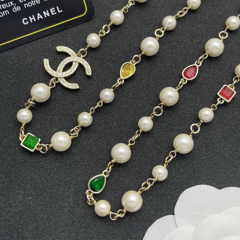 CC Color Crystal Pearl Long Necklace