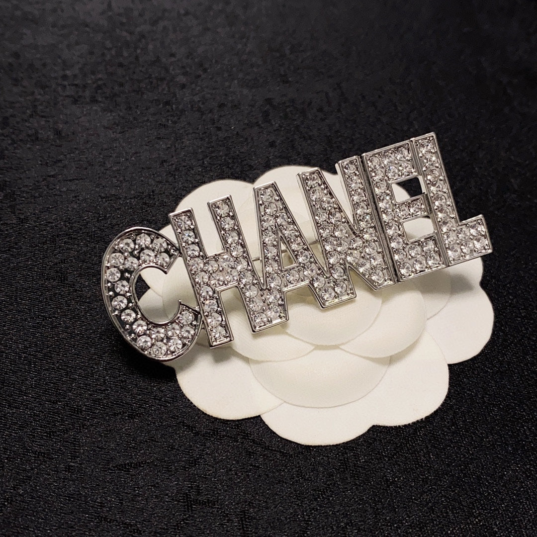 18K CC Crystals Letter Brooch