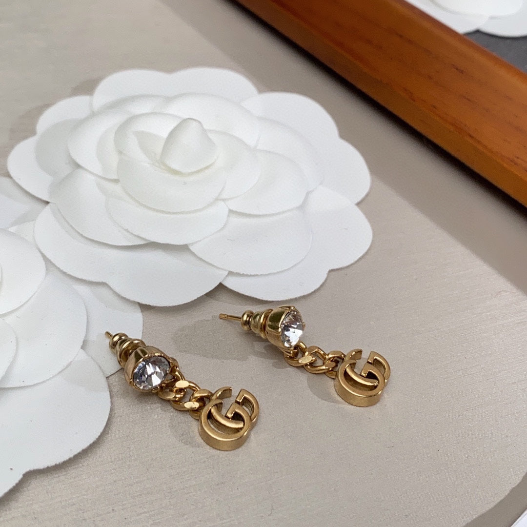 18k Double G Crystal Chain Earrings