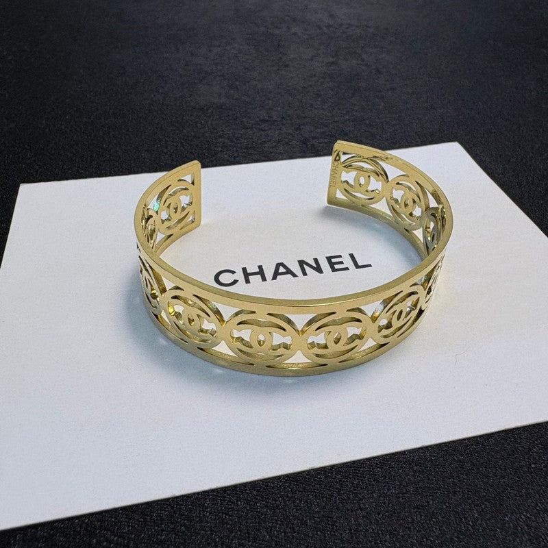 CC Hollow Open Cuff Gold Bracelet