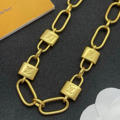 18K Louis Lock Gold Chain Necklace