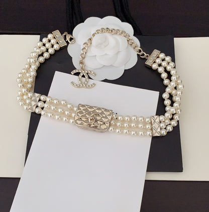 18K CC Bag Pearls Chain Necklace