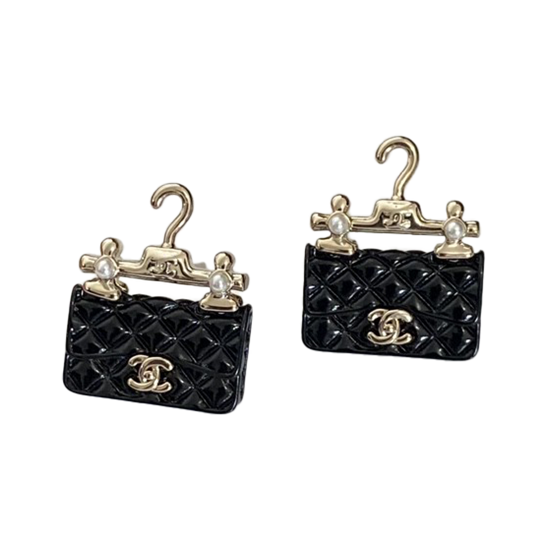 18k Chanel Classic Bag Pendant Earrings