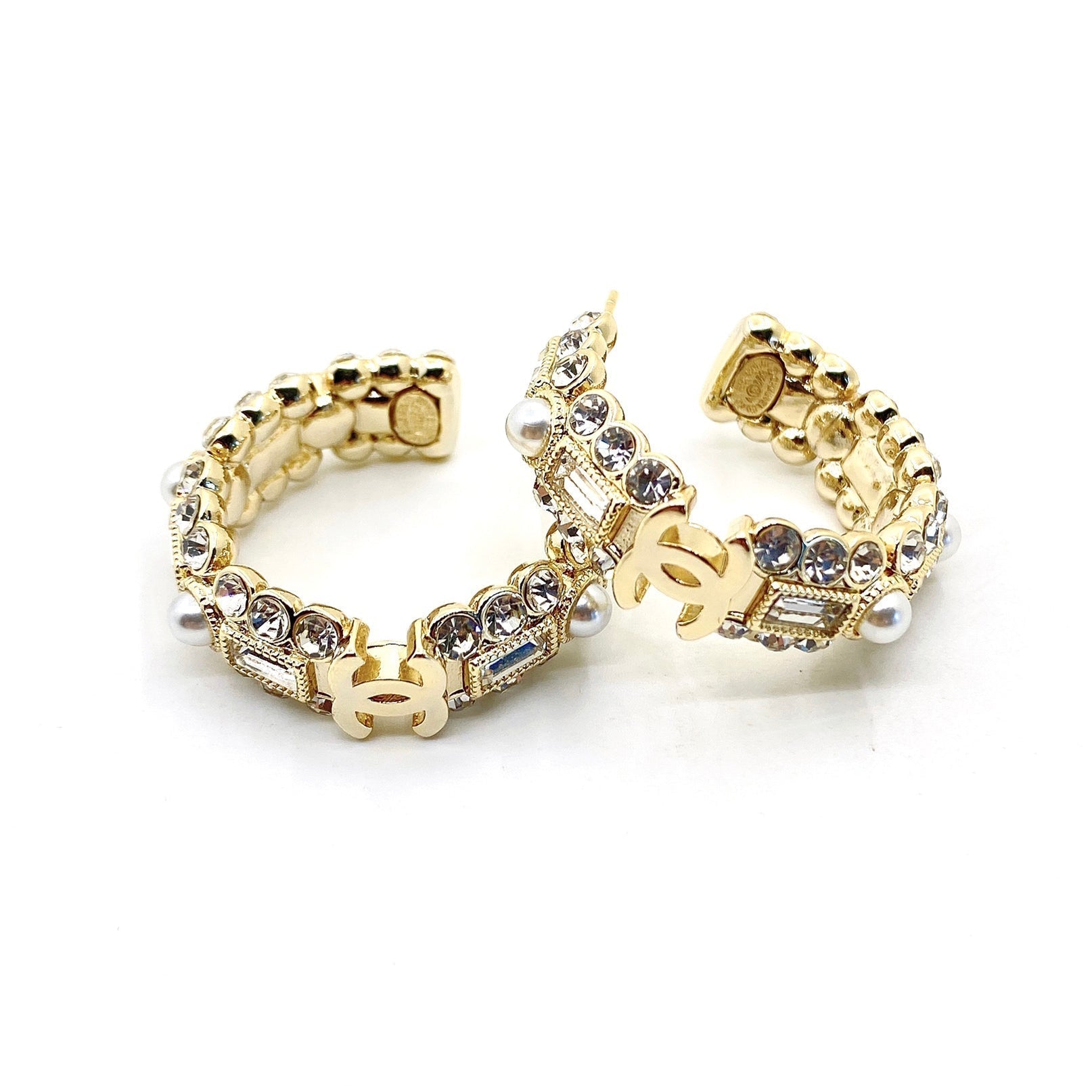 18K CHANEL CC Crystals Circle Earrings