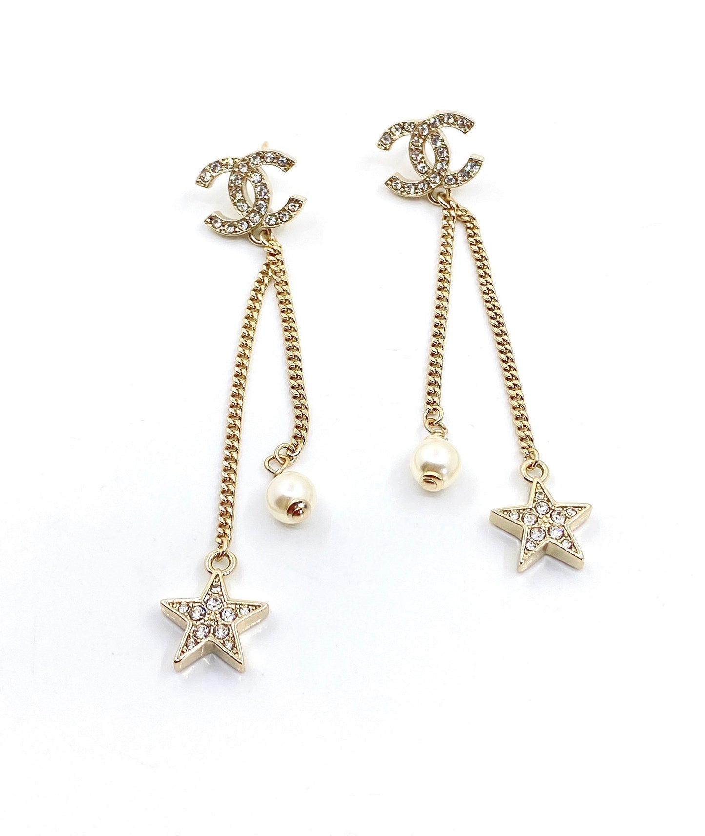 Boucles d'oreilles perles et étoiles CC 18 carats