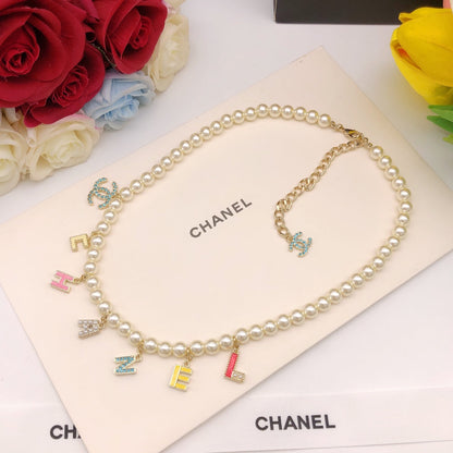 18K CC Script Pearls Necklace
