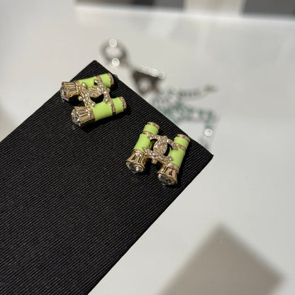 18K CC 26C Green Telescope Gold Earrings