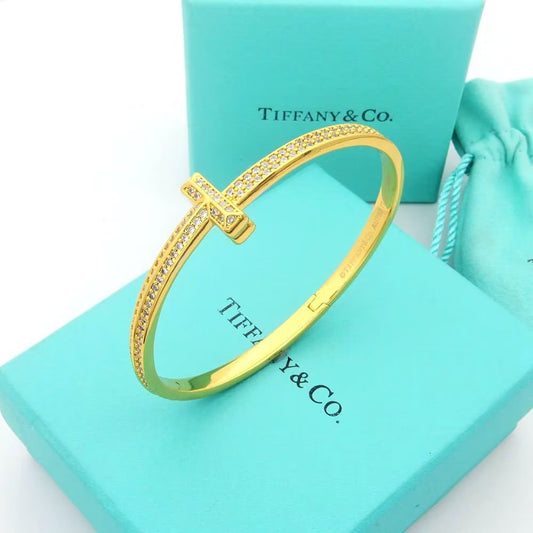 18K T1 Wide Diamond Bangle Bracelet