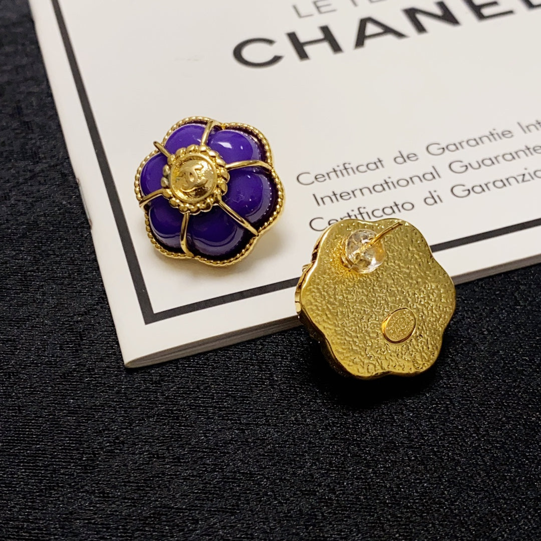 18K CC Purple Flowers Earrings