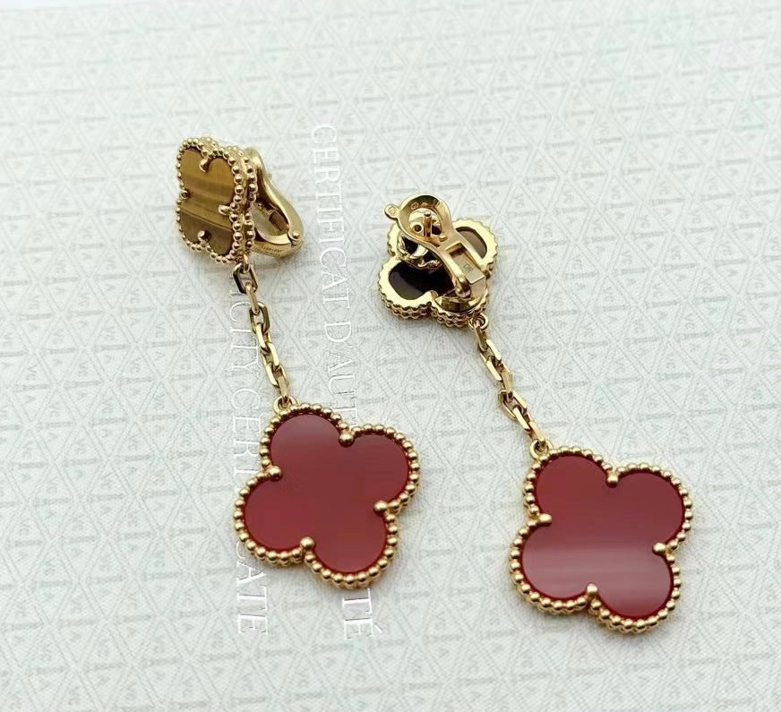 Boucles d'oreilles en cornaline et œil de tigre Magic Alhambra 18 carats