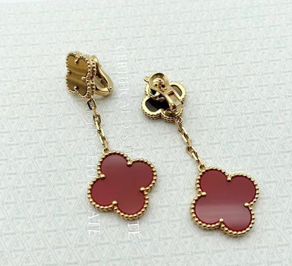 Boucles d'oreilles en cornaline et œil de tigre Magic Alhambra 18 carats