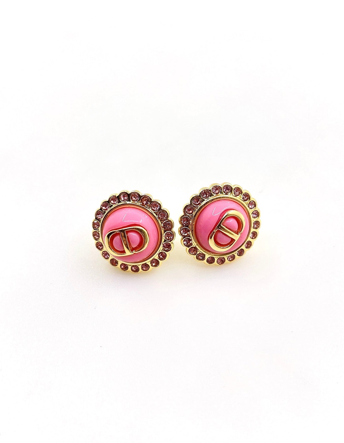 Boucles d'oreilles en cristal rose CC 18 carats