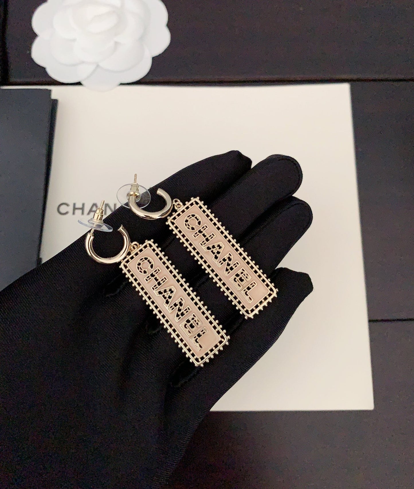 18K CC Typo Drop Earrings