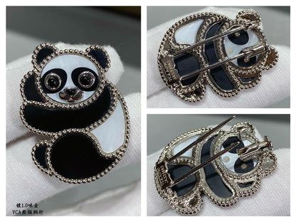 Broche à pince panda animaux porte-bonheur 18 carats