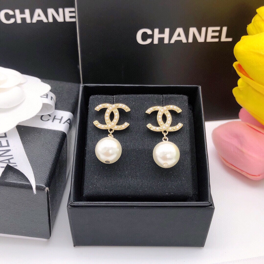 18K CC Pearl Drop Earrings