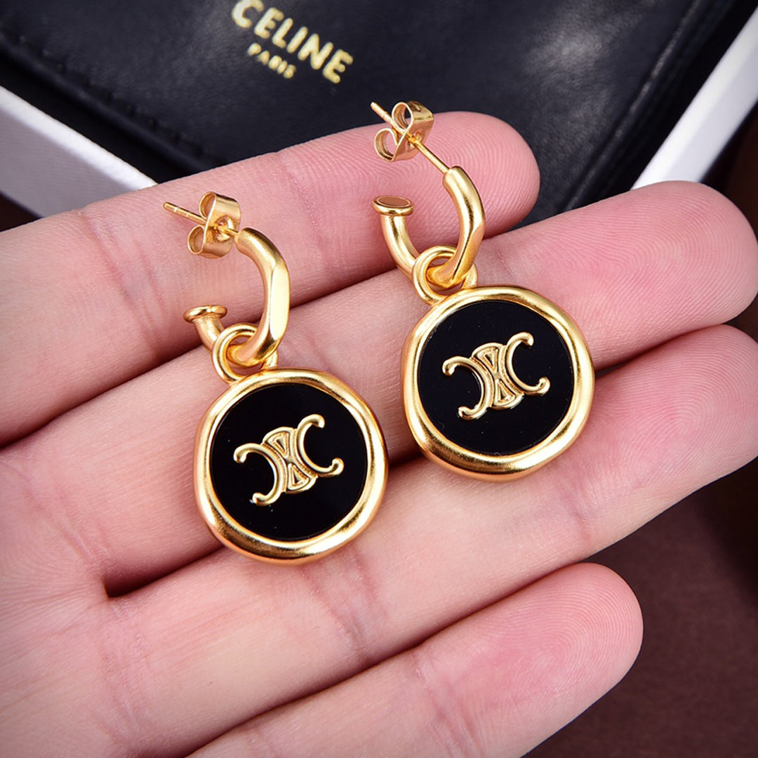 18K Triomphe Black/White Earrings