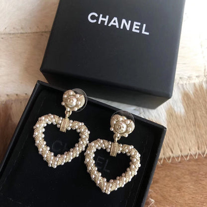 18K CC Heart Pendant Earrings