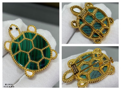 Broche à clip tortue animaux porte-bonheur 18 carats