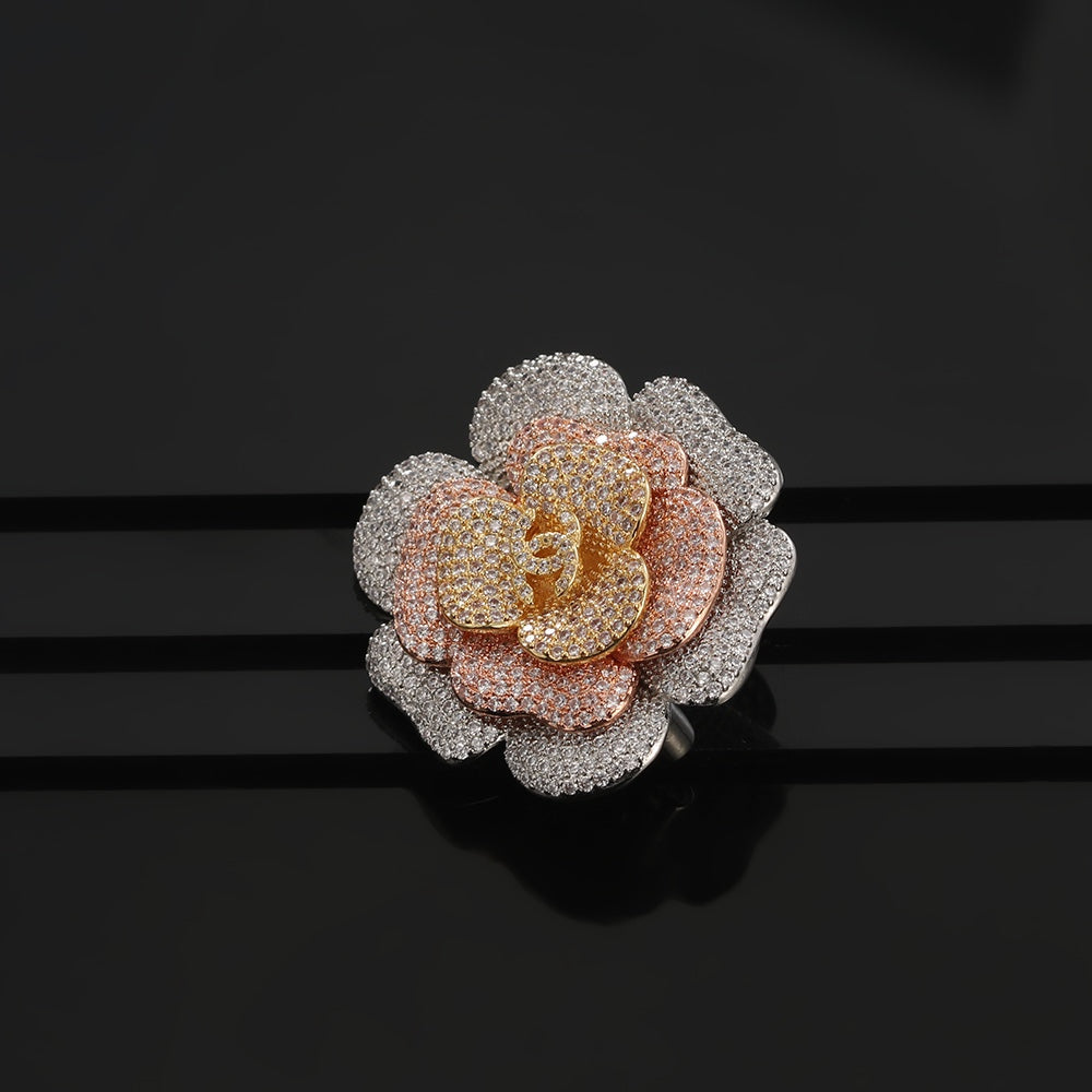 18K CC Camellia Pink Diamonds Brooch