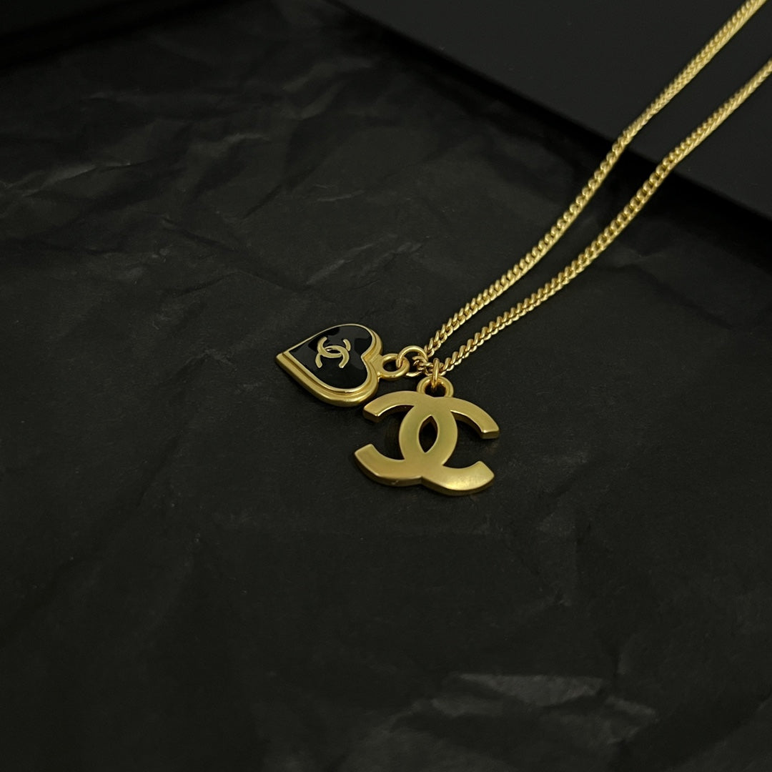 18K CC Black Heart Necklace