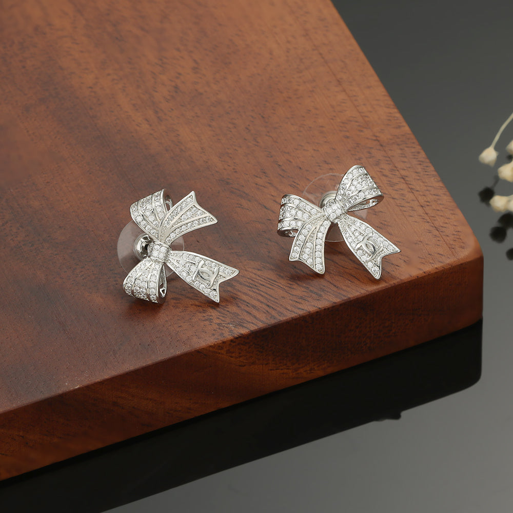 18K CC Bow Tie Diamond Earrings