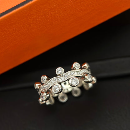 18K Vine Flower Dewdrops Diamond H Ring