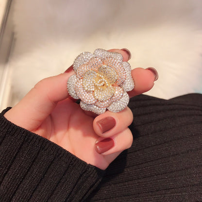 18K CC Pink Flower Diamond Brooch