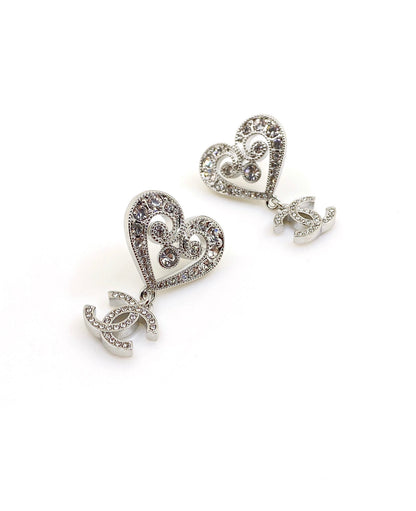 18K CC Heart Diamond Earrings