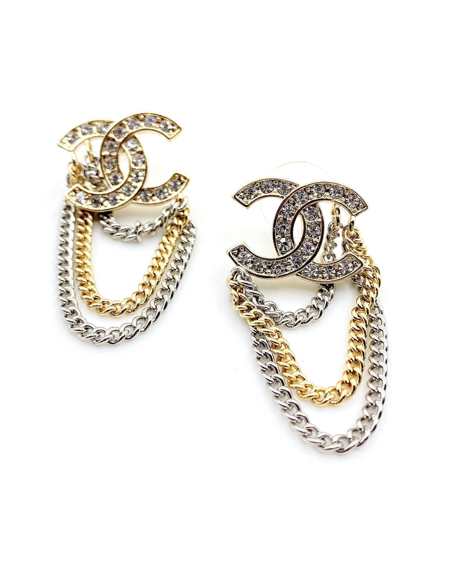 18K CC Chain Pendant Earrings