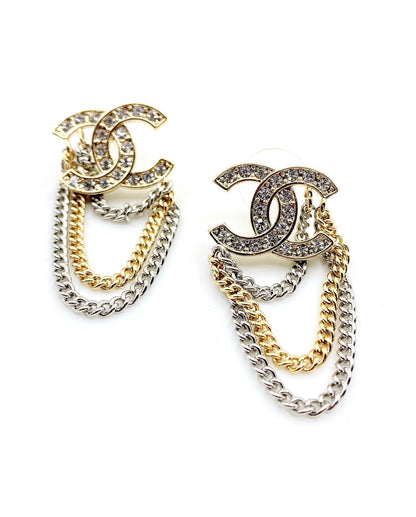 18K CC Chain Pendant Earrings