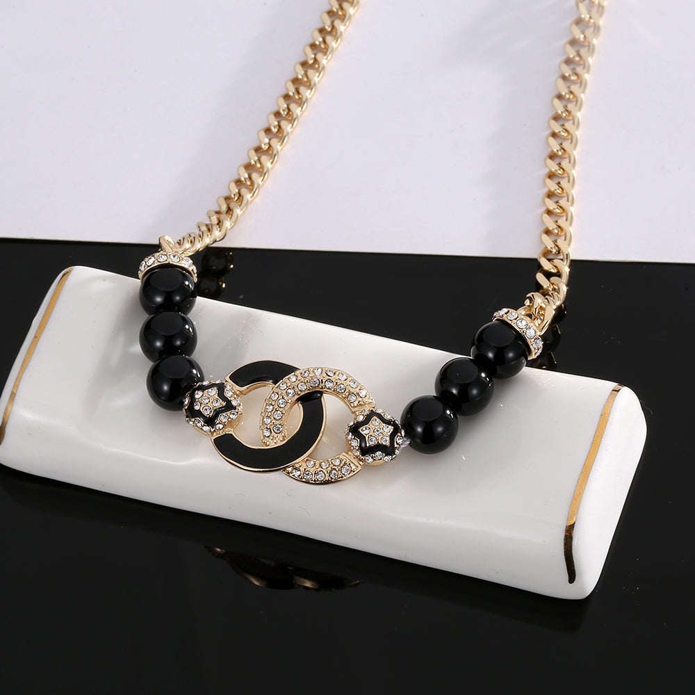 18K CC Black Pearls Diamonds Necklace